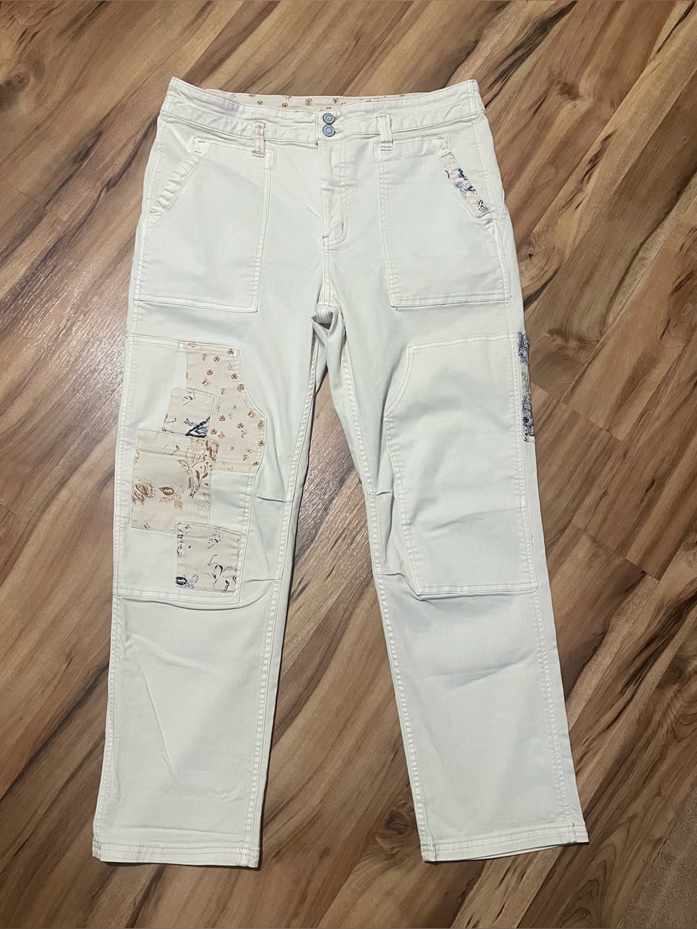 Anthro Pilcro The Wanderer Mid Rise Relaxed Utility Patchwork Jeans Sz 31